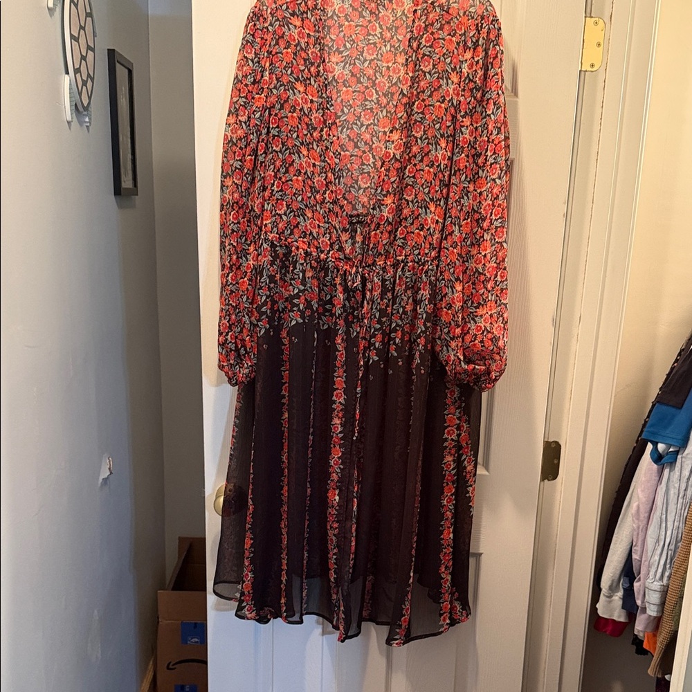 Torrid Kimono Red Black Floral Sheer